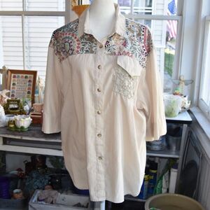 Vintage 90s Tapestry Yoke Boho Button Up Shirt XL Southwestern